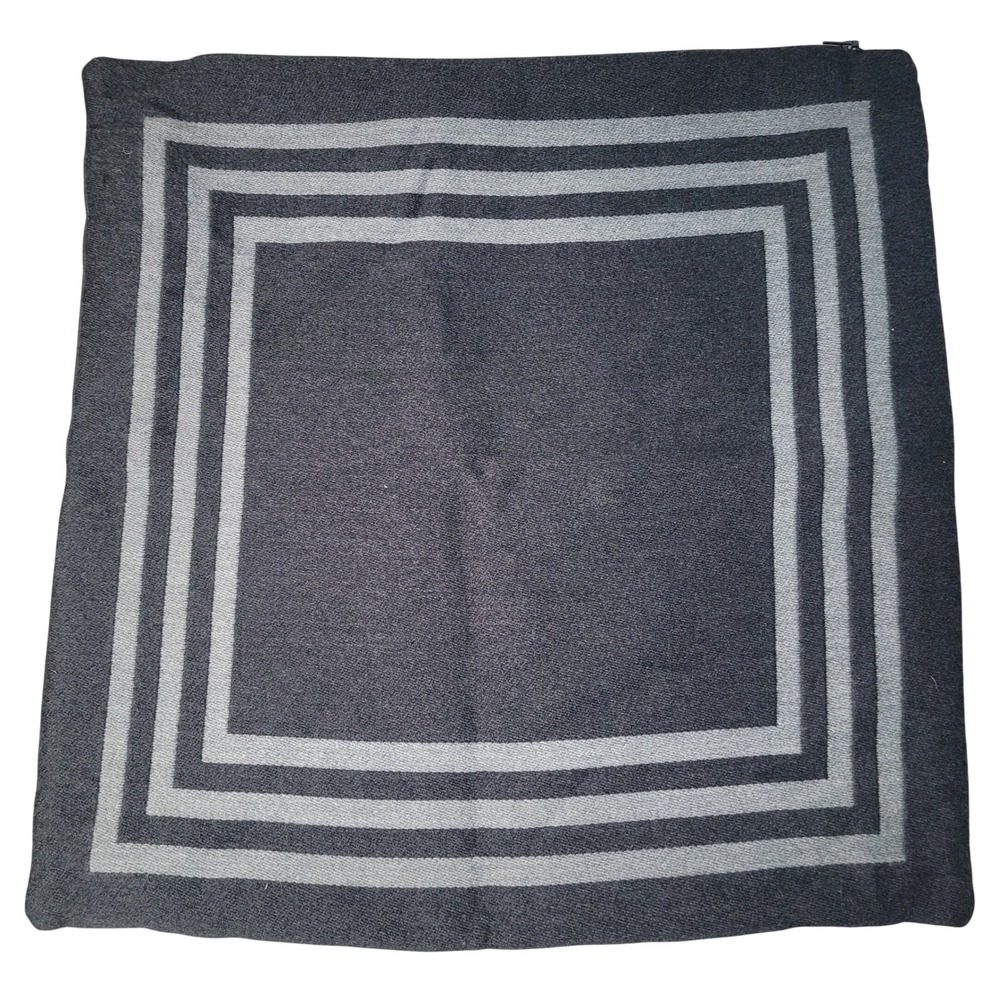 Crate & Barrel Pillow‎ Cover Charcoal Gray Geometric Striped Square Belgium Wool